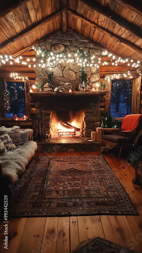 Quaint Cabin New Year's Eve with Warm Fireplace and Rustic Decor