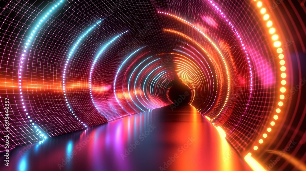 Obraz premium Glowing Neon Tunnel of Futuristic Illumination and Abstract Patterns