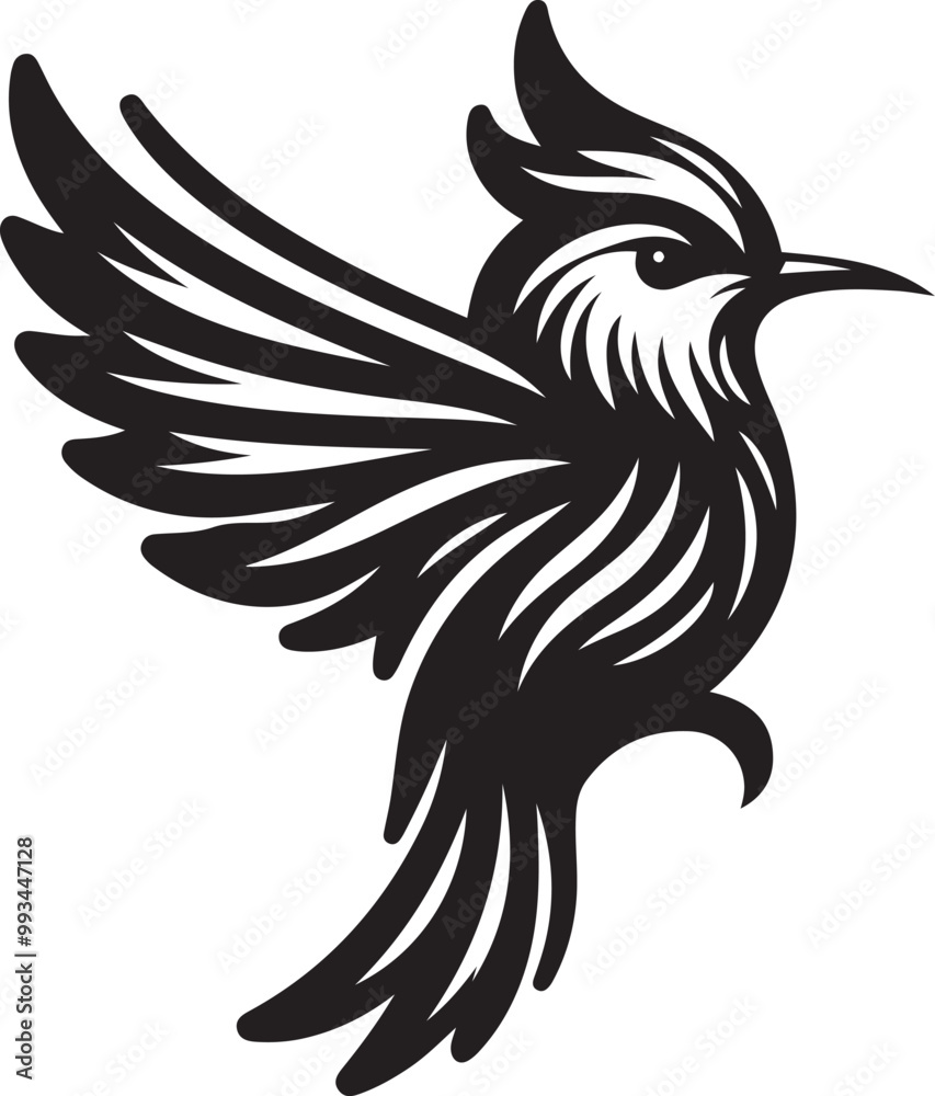 Fototapeta premium Black bird silhouette vector illustration, solid white background