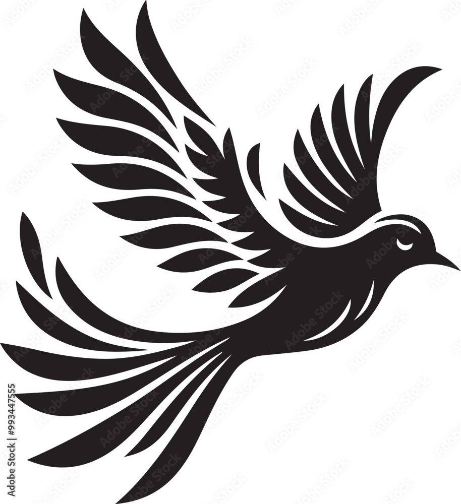 Fototapeta premium Black bird silhouette vector illustration, solid white background