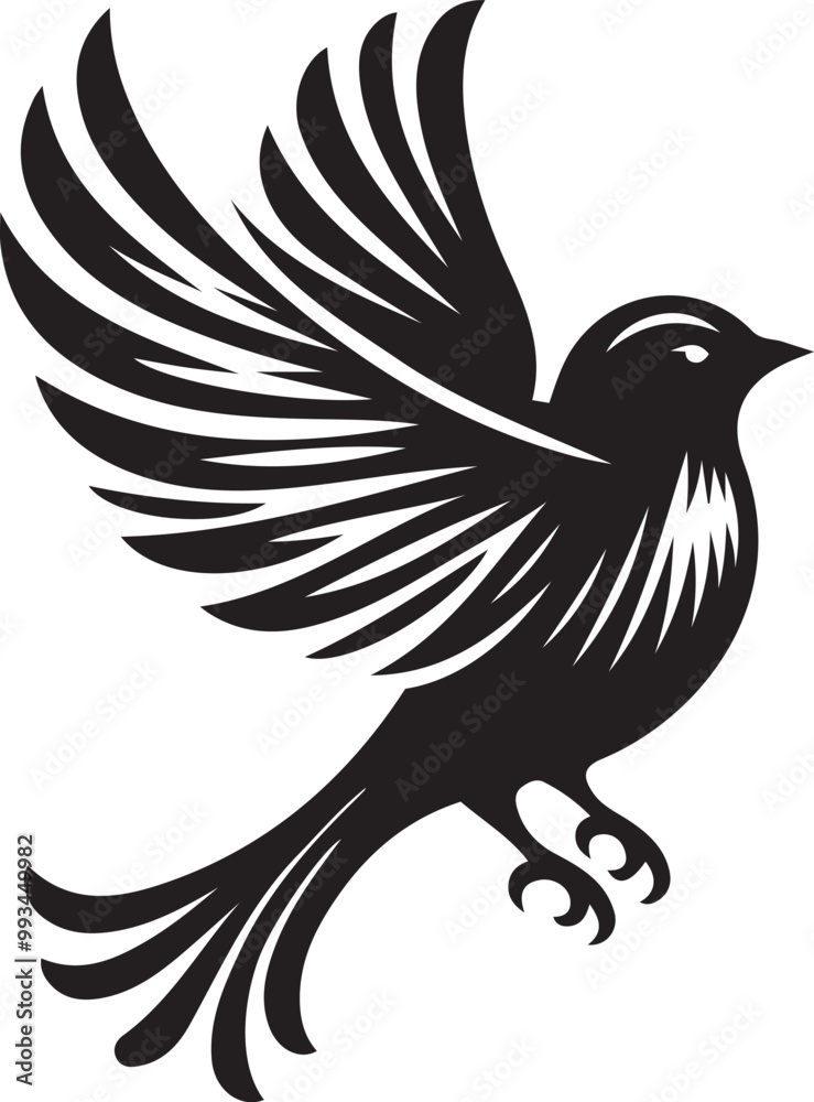 Fototapeta premium Black bird silhouette vector illustration, solid white background