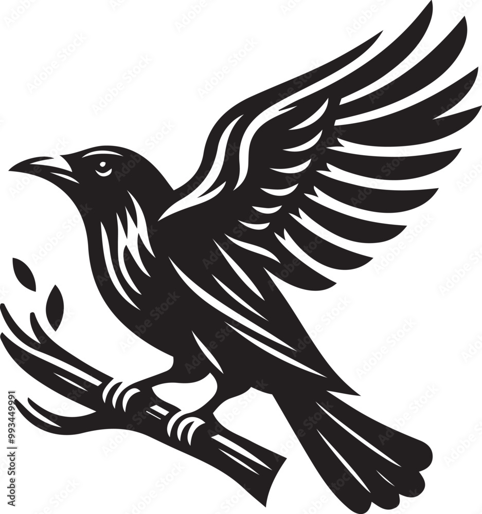 Obraz premium Black bird silhouette vector illustration, solid white background