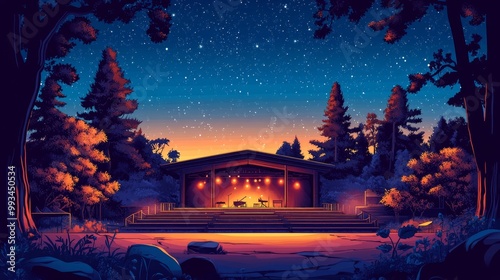 Night Stage In Woods.