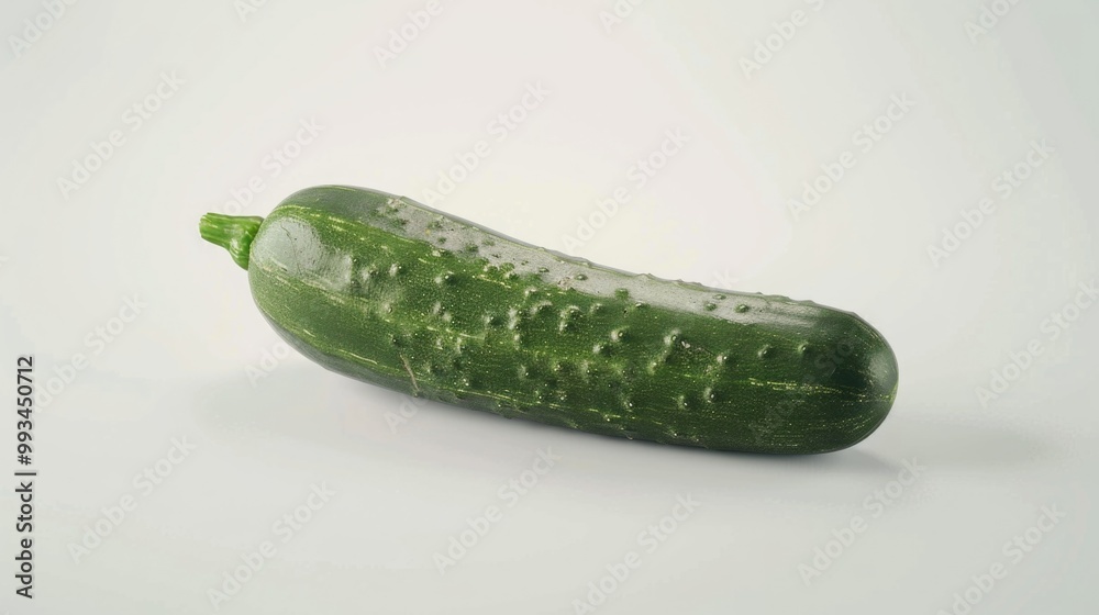A single green cucumber placed on a white surface