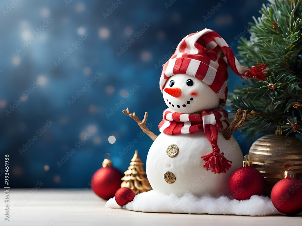 Obraz premium Snowman and Christmas tree decoration background banner