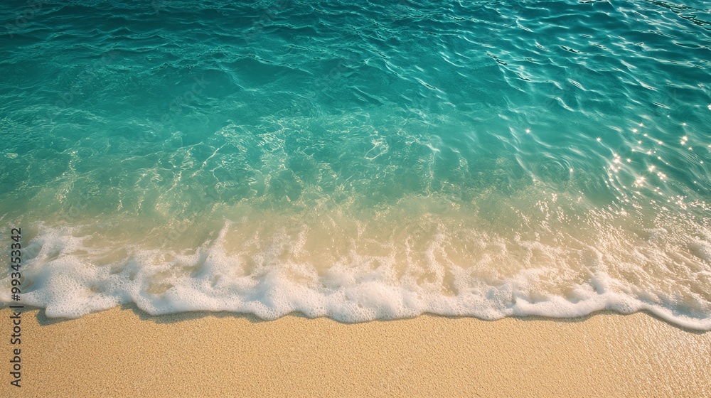 Serene beach with gentle waves lapping at the sandy shore, turquoise water view. Serene beach with gentle waves lapping at the sandy shore, turquoise water view.