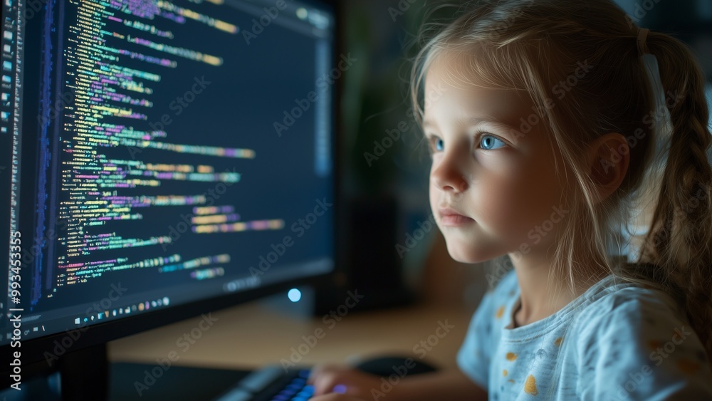 Passed on to the new generation Highly talented girl programmer smiling in office Passed on to the new generation Highly talented girl programmer smiling in office