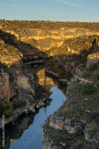 Landscape of Duraton gorges at sunset in Foz Monastery zone, Segovia, Castilla y Leon, Spain photo