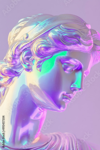 Holographic vaporwave statue close up