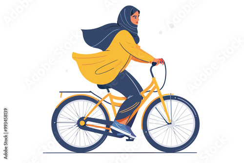 arabic woman riding bycicle isolated