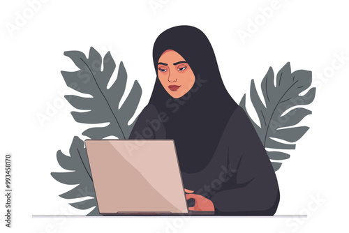 arabic woman using laptop isolated