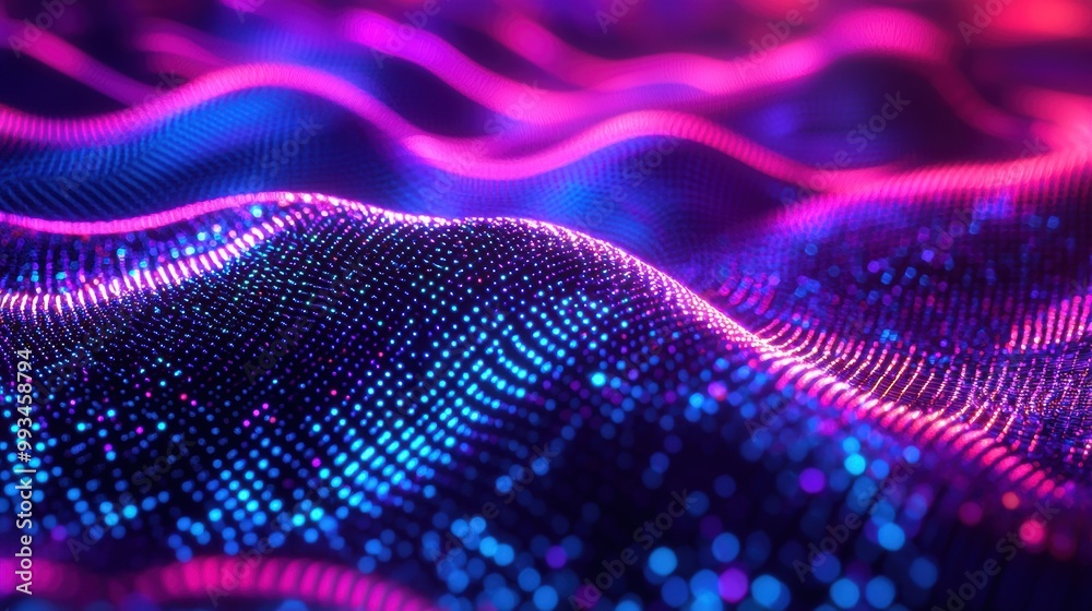 Futuristic Digital Glitch Art with Vibrant Neon Waves and Gradients