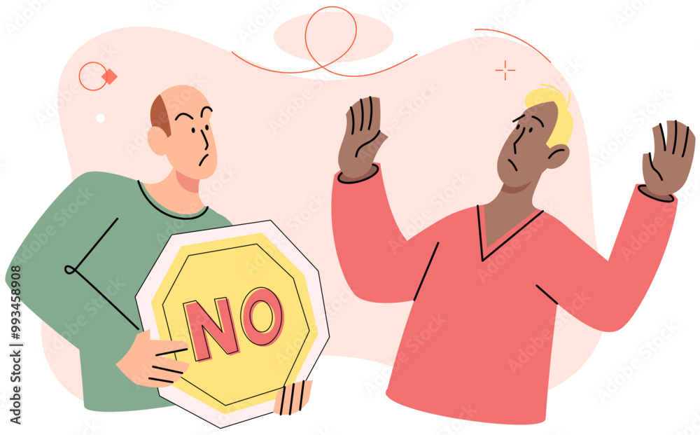 Refuse vector illustration. The refuse concept explores intricacies saying no and setting boundaries in interpersonal relationships Serious situations often require open and honest communication Refuse vector illustration. The refuse concept explores intricacies saying no and setting boundaries in interpersonal relationships Serious situations often require open and honest communication