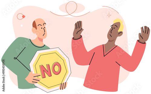 Refuse vector illustration. The refuse concept explores intricacies saying no and setting boundaries in interpersonal relationships Serious situations often require open and honest communication