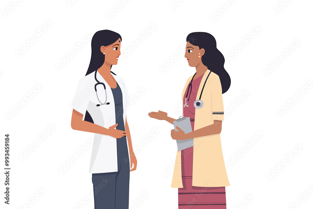 doctor talking with indian woman isolated doctor talking with indian woman isolated