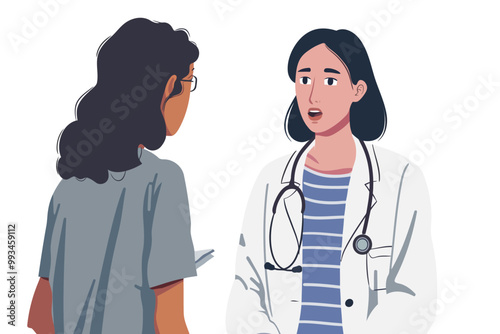 doctor talking with asian woman isolated