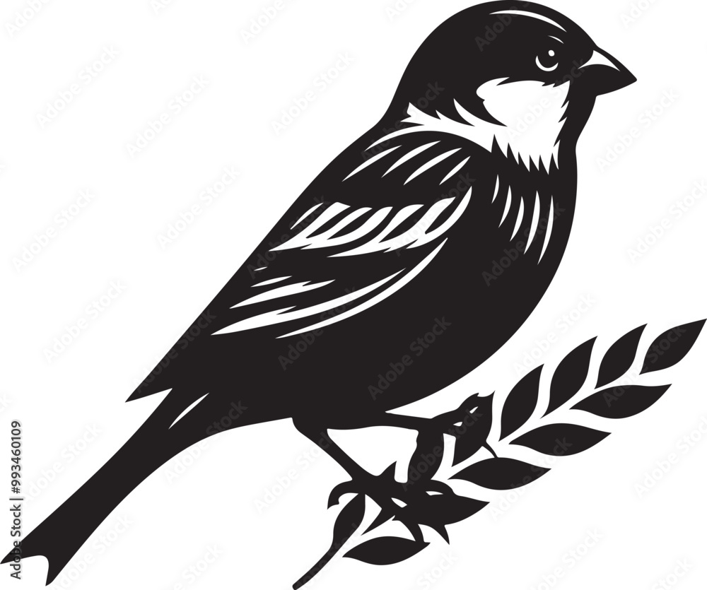 Obraz premium Black bird silhouette vector illustration, solid white background