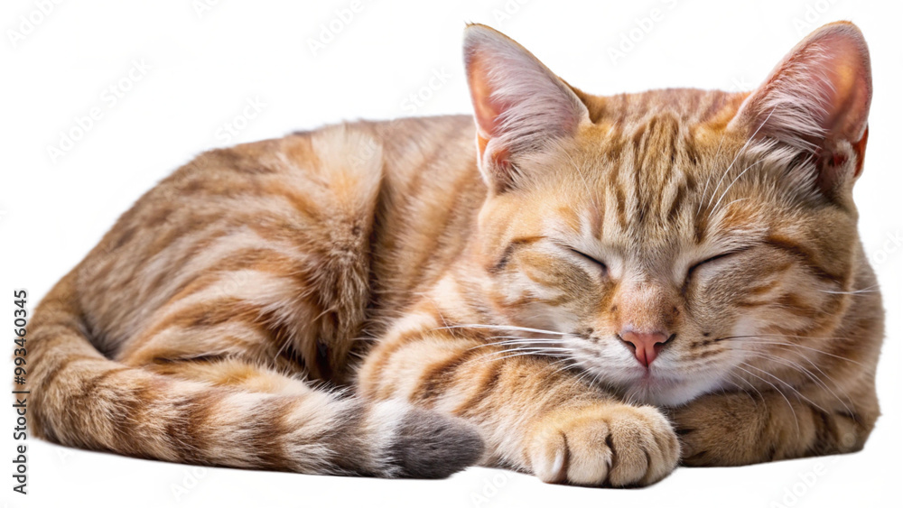 Fototapeta premium A peaceful cat napping on a transparent background png.