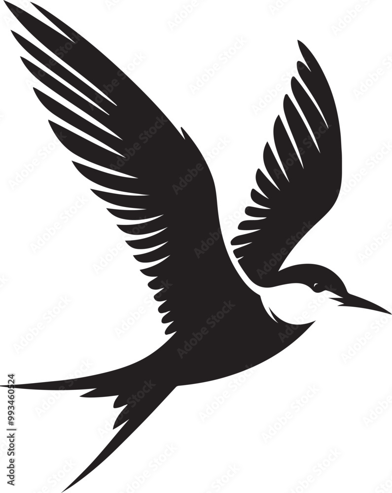 Fototapeta premium black Arctic Tern silhouette vector illustration, solid white background