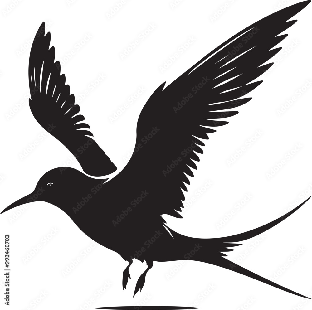 Obraz premium black Arctic Tern silhouette vector illustration, solid white background