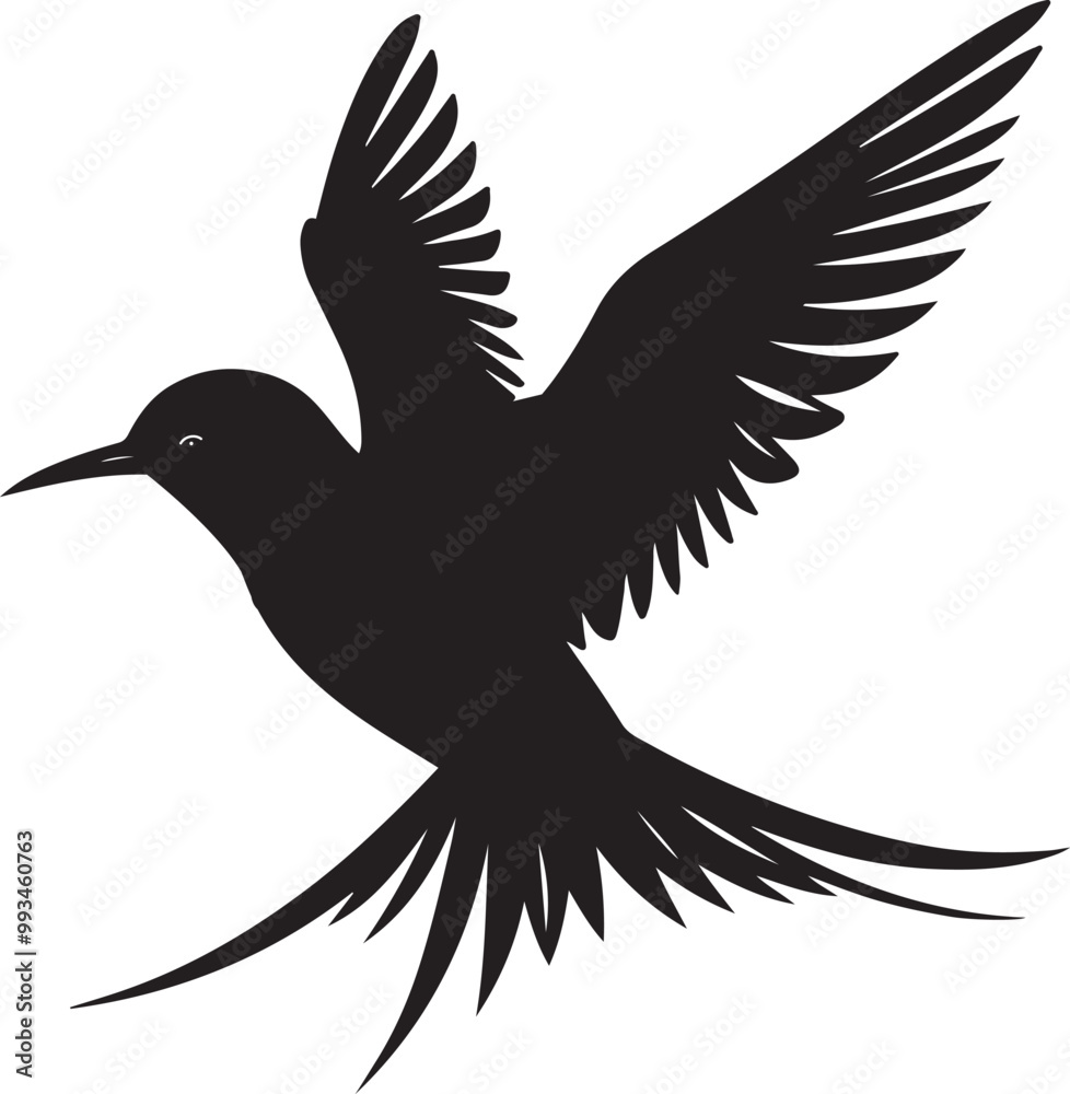 Obraz premium black Arctic Tern silhouette vector illustration, solid white background
