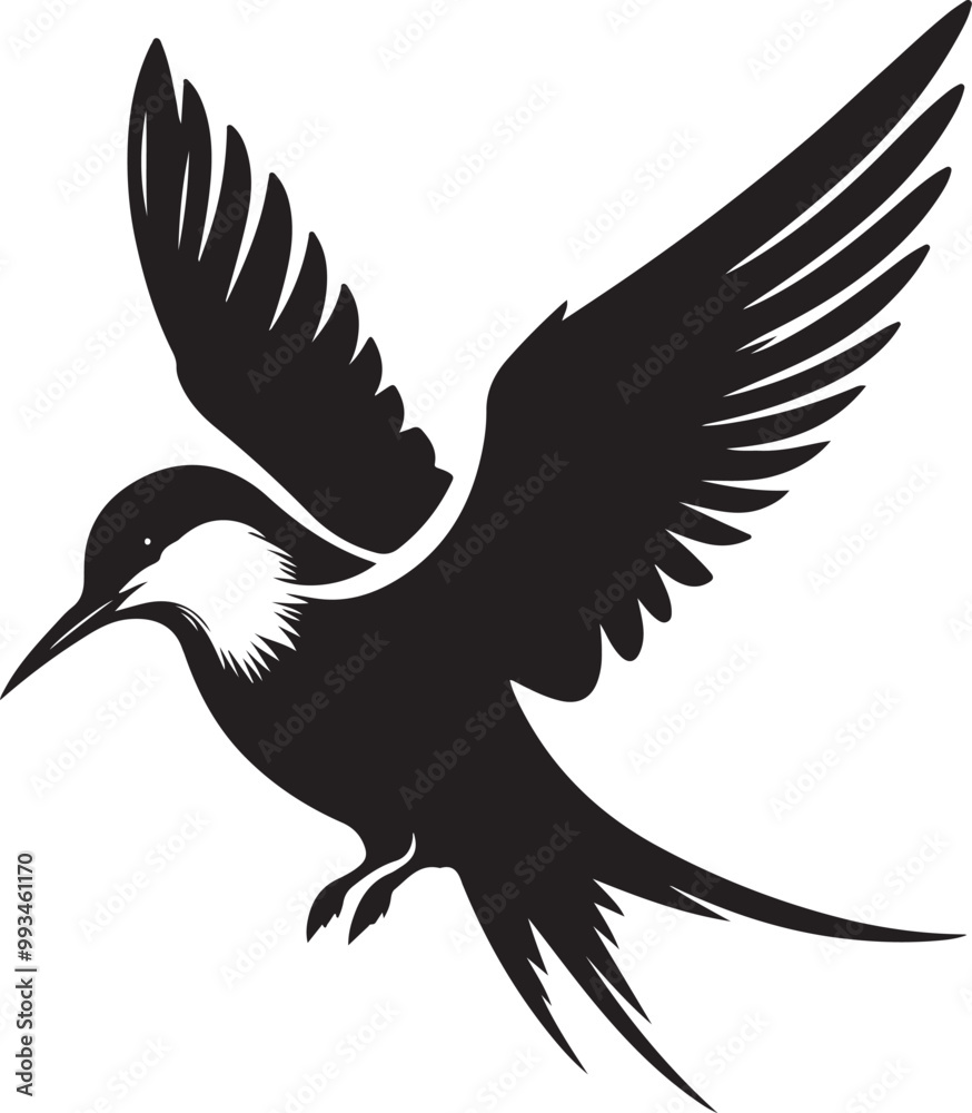 Obraz premium black Arctic Tern silhouette vector illustration, solid white background