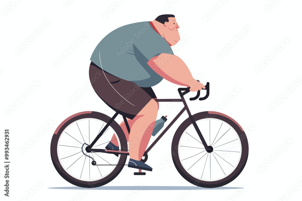overweight man riding bycicle isolated overweight man riding bycicle isolated