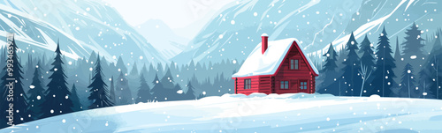 Snowy Cabin in a Remote Winter Wonderland isolated