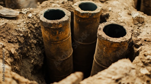 Holes Filled with Dynamite Ready for Detonation in Construction Site