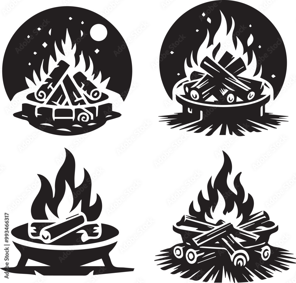Fototapeta premium Fire pit silhouette, Fire pit icon, Fire pit vector, 