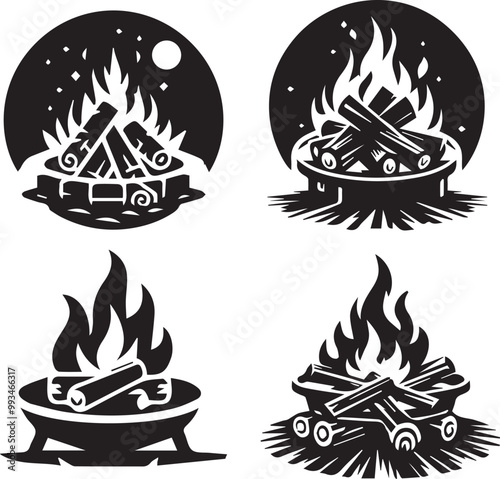 Fire pit silhouette, Fire pit icon, Fire pit vector, 