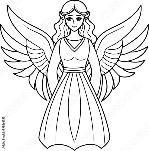 Elegant Angel single line art vector illustration on white background.