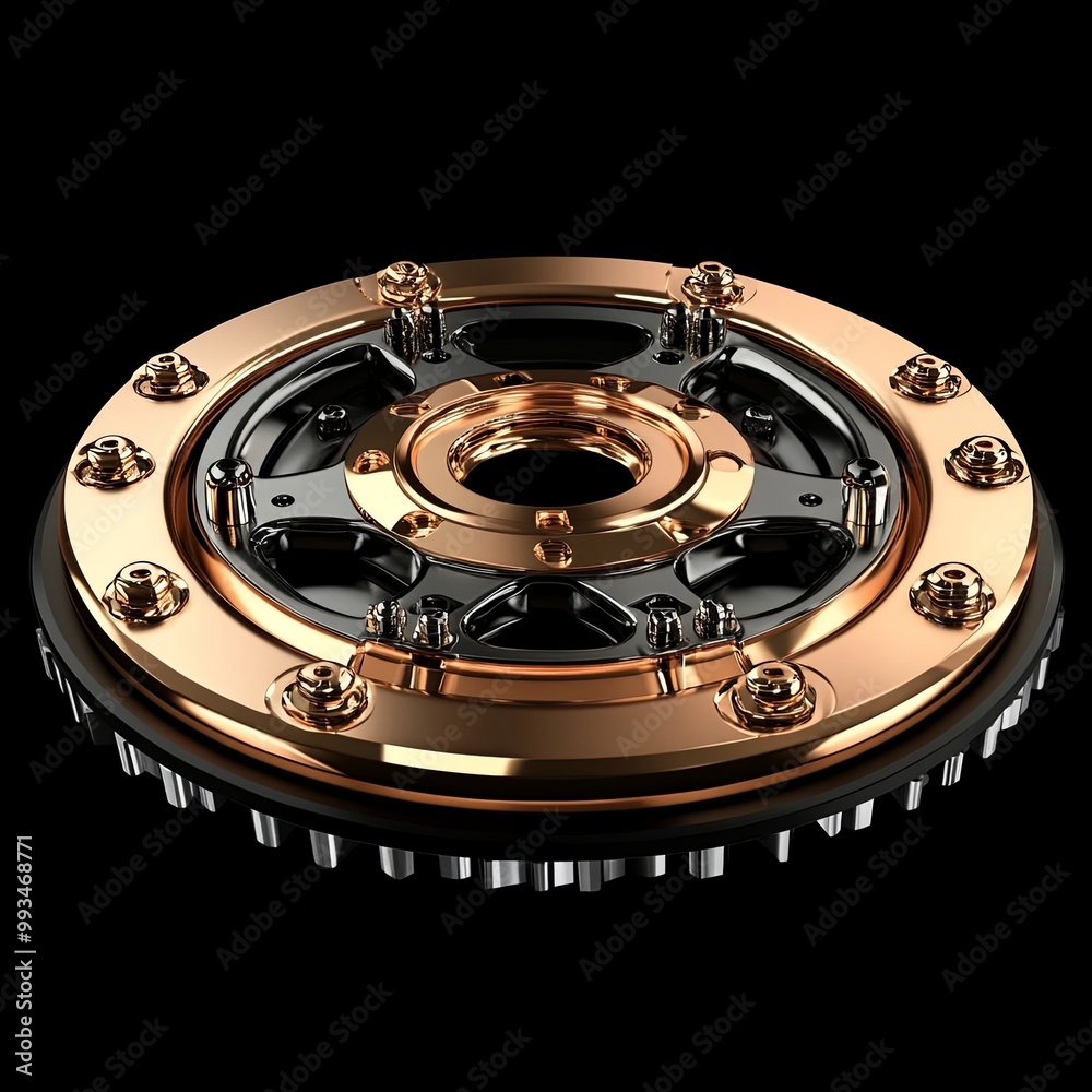 Car clutch on steel plate and black background, gold clutch. Car clutch on steel plate and black background, gold clutch.