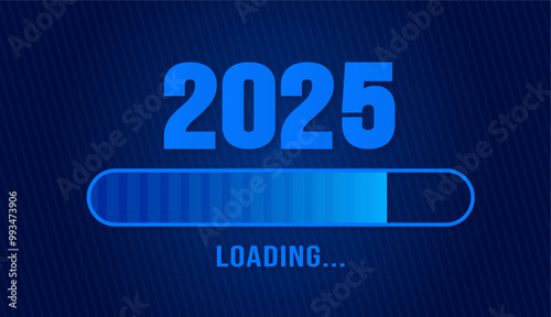 2025 progress loading bar corporate business technology blue color background or banner design template. Happy new year wish blue color loading bar banner design. 