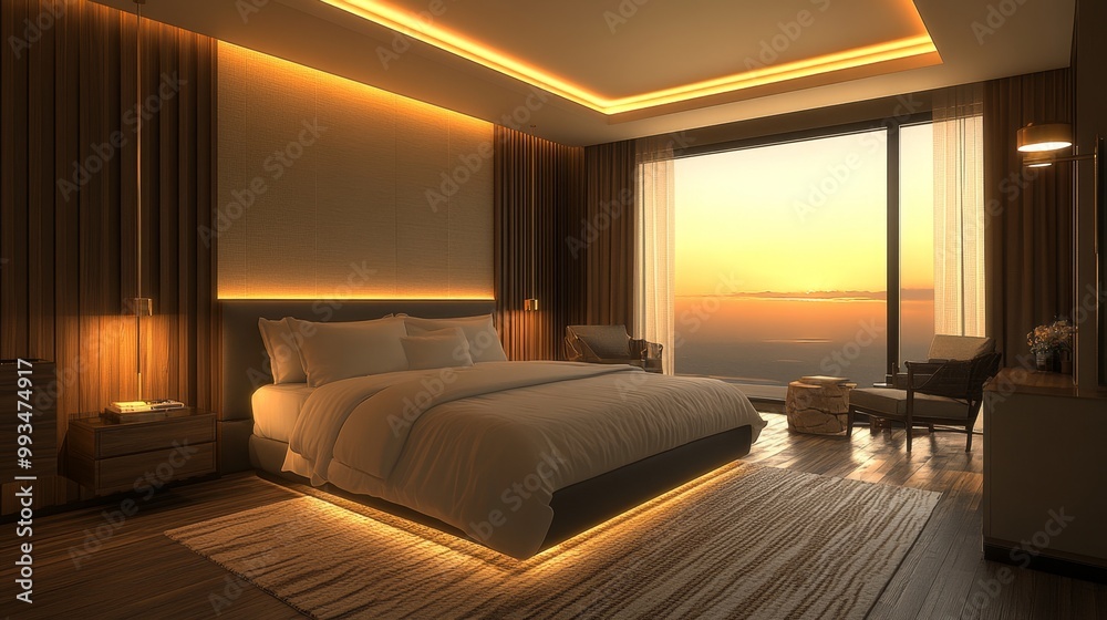 Modern Bedroom Sunset View. Modern Bedroom Sunset View.