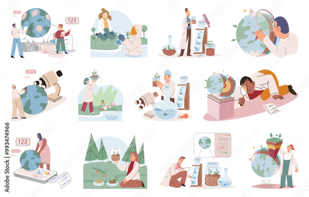Scientific experiment. Vector illustration. The occupation researcher involves conducting systematic investigations and experiments Continuous development education and knowledge is crucial Scientific experiment. Vector illustration. The occupation researcher involves conducting systematic investigations and experiments Continuous development education and knowledge is crucial