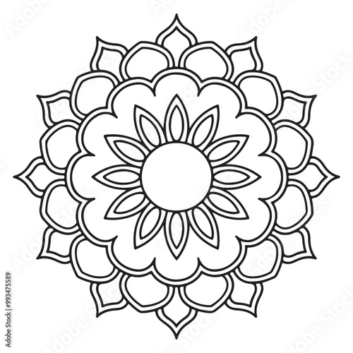 Exquisite Floral Mandala Coloring Pages: Intricate and Relaxing Flower Patterns for Mindful Art Therapy and Stress Relief - abstract mandala flower coloring book page design. black white
