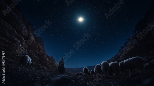 Heavenly Star over Bethlehem, Christian concept, Shepherds, magicians