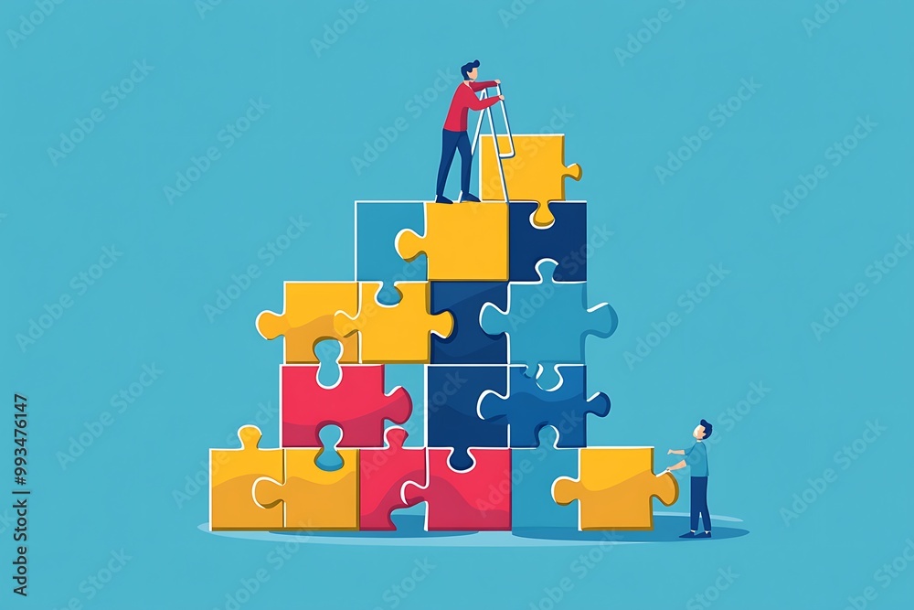 illustration of people building puzzle for web landing page illustration of people building puzzle for web landing page