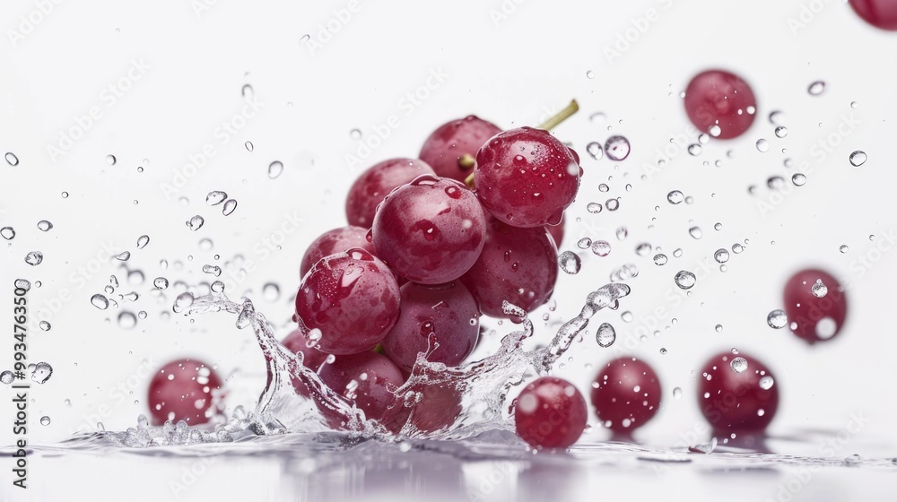 Fresh grapes falling into the water with ripples and splashes, ideal for food or beverage related concepts Fresh grapes falling into the water with ripples and splashes, ideal for food or beverage related concepts