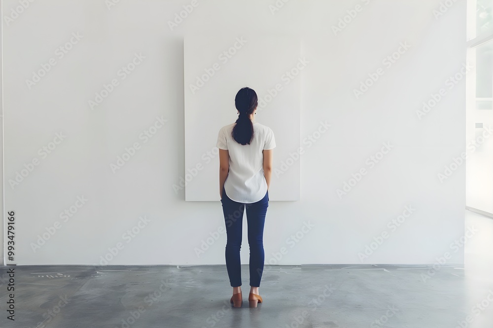 Person Observing Minimalist Art in Modern Gallery Person Observing Minimalist Art in Modern Gallery