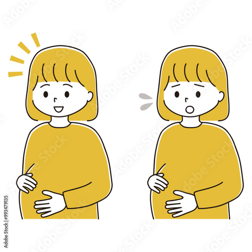 幸せそうな妊婦さんと不安そうな妊婦さんのイラストセット