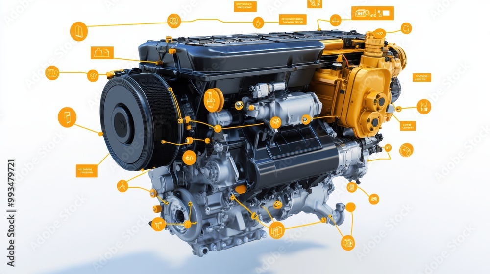 Detailed Engine Graphic with Annotations and Parts Detailed Engine Graphic with Annotations and Parts