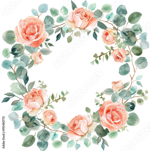 Elegant floral wreath featuring pastel roses and lush greenery