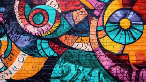 Vibrant Street Art Mural Showcasing Urban Creativity on a Brick Wall