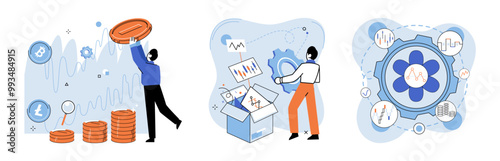 Stock market. Vector illustration. Diversifying investments in stock market can help mitigate risk and maximize returns Economic indicators provide insights into health overall economy and its impact