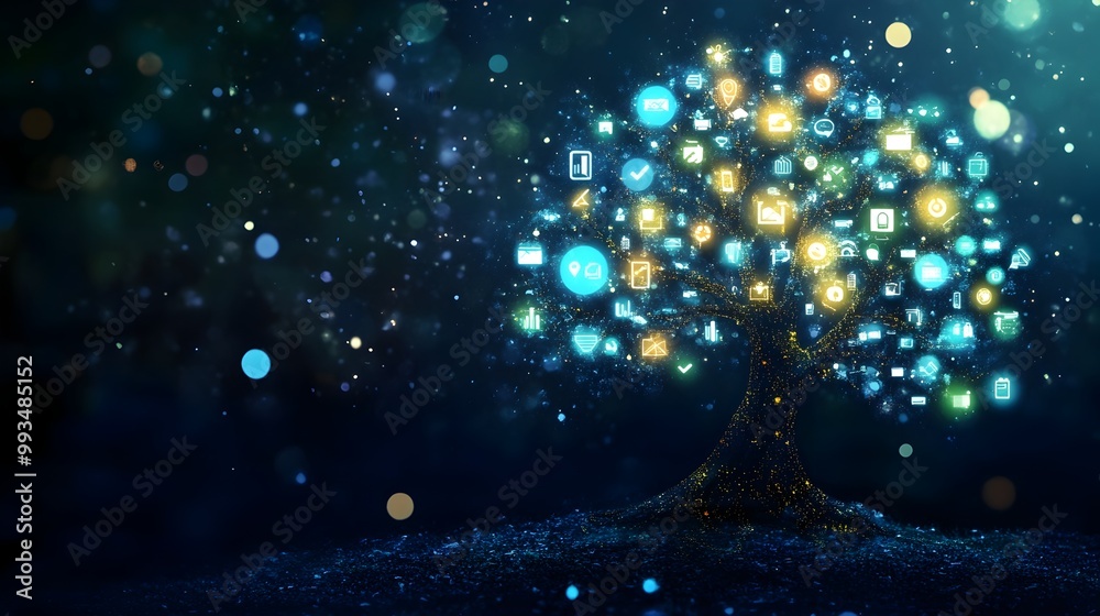 Obraz premium Illuminating Digital Tree of Business,Technology,and Innovative Concepts