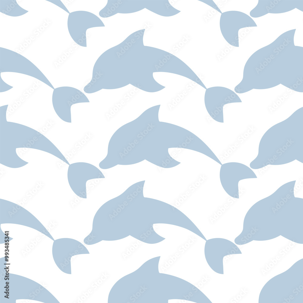 Dolphin. Gray sea mammal. Endless vector pattern. Repeating ornament of diving sea mammals. Isolated colorless background. Flat style. Ocean inhabitant with fins and tail. Web design idea. Dolphin. Gray sea mammal. Endless vector pattern. Repeating ornament of diving sea mammals. Isolated colorless background. Flat style. Ocean inhabitant with fins and tail. Web design idea.