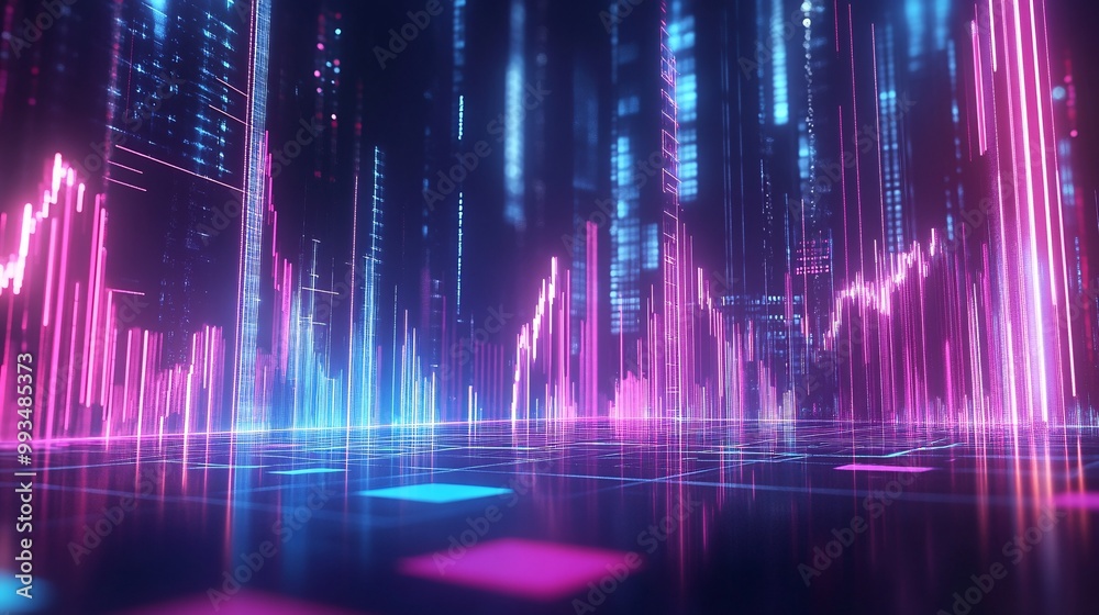 Futuristic Business Losses in Holographic Neon - Concept of Economic Downturn in Digital Design Futuristic Business Losses in Holographic Neon - Concept of Economic Downturn in Digital Design