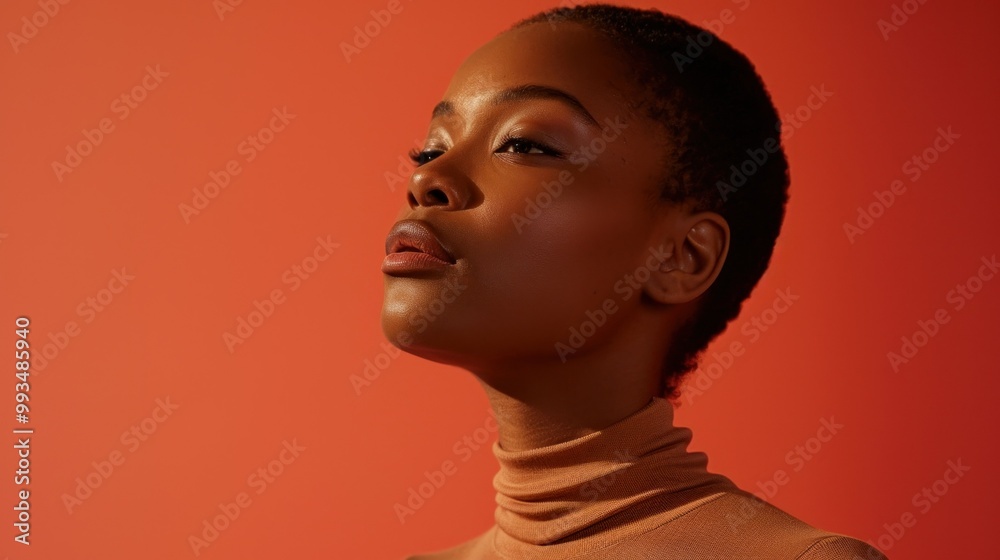 Portrait of beautiful woman with shadows of palm leaf or window blind on her face on warm background. Concept of sunbathing, vacation Portrait of beautiful woman with shadows of palm leaf or window blind on her face on warm background. Concept of sunbathing, vacation